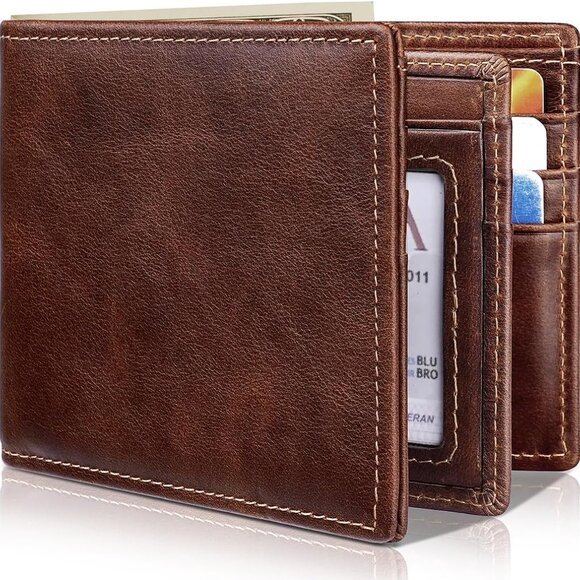 Stylish Bifold Wallet for Men - Top-Grain Leather 13 Card Slots & RFID Safe